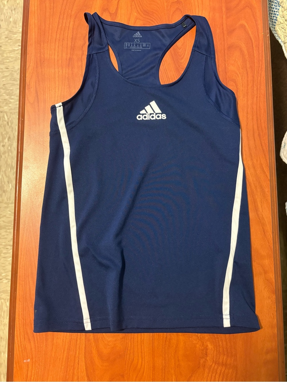 adidas Navy Blue Racerback Tank with White Stripes never worn
